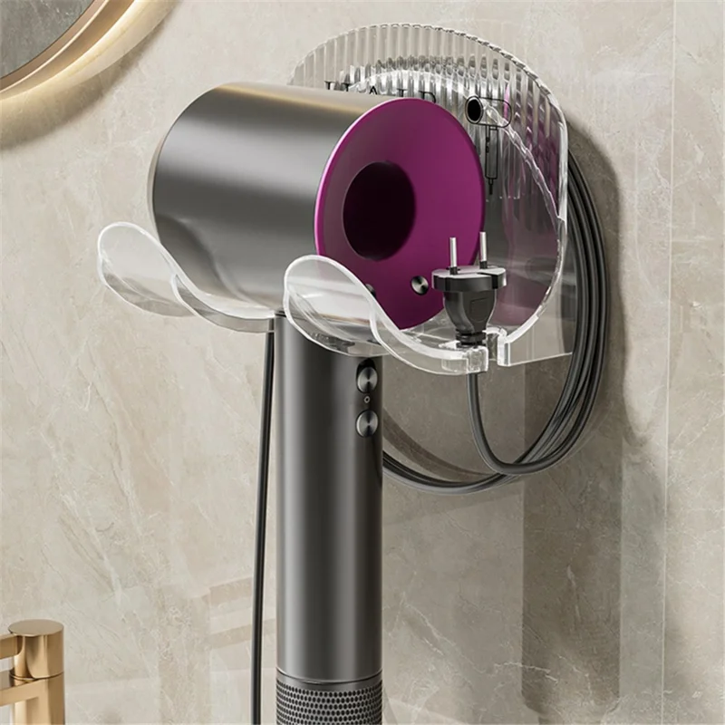 PS+ABS Bathroom Hair Dryer Storage Rack Punch Free Wall-Mounted Hanger - Transparent