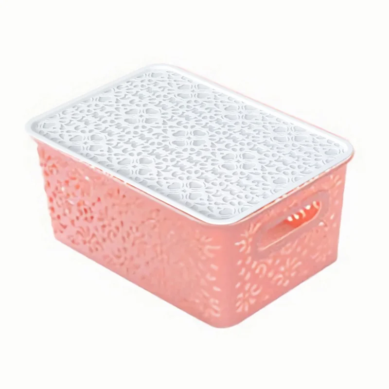 PP Basket Hollow-Out Storage Bin Home Organizer Box, Size: S - Pink