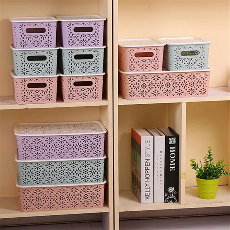 PP Basket Hollow-Out Storage Bin Home Organizer Box, Size: S - Pink