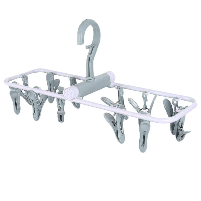 Foldable PP Drying Rack with 12 Clips for Socks, Bras, Towels - Blue