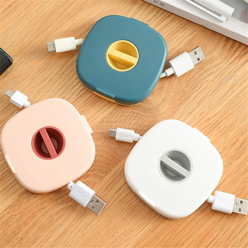 JJTZ ABS Charging Cable Case Round Wired Earphone Storage Box Mini Organizer Holder - White