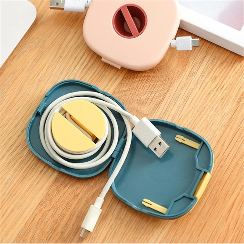 JJTZ ABS Charging Cable Case Round Wired Earphone Storage Box Mini Organizer Holder - White