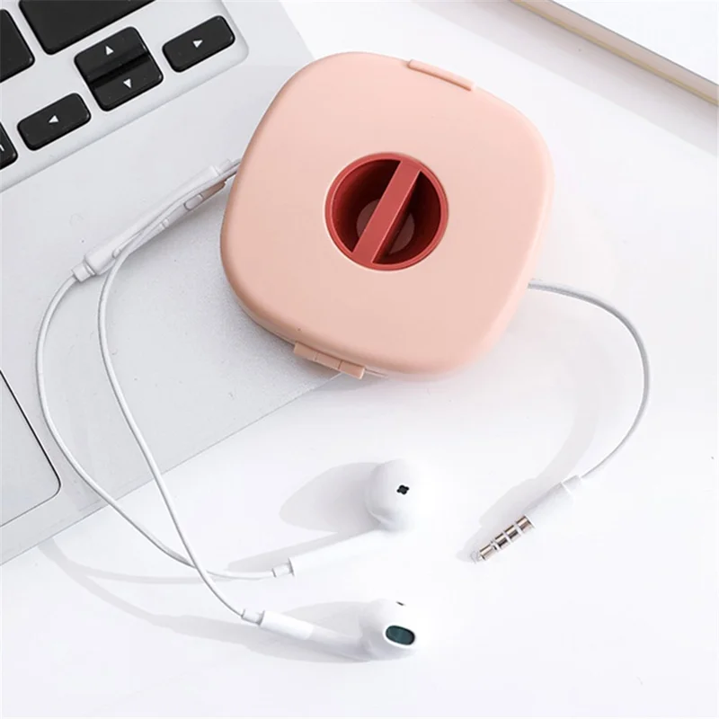 JJTZ ABS Charging Cable Case Round Wired Earphone Storage Box Mini Organizer Holder - White