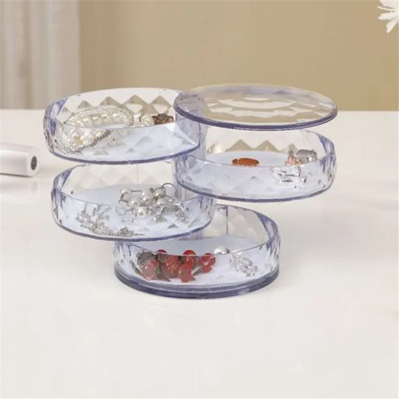 Rotatable Jewelry Organizer Box Earring Holder ABS+Acrylic Storage Tray - Transparent