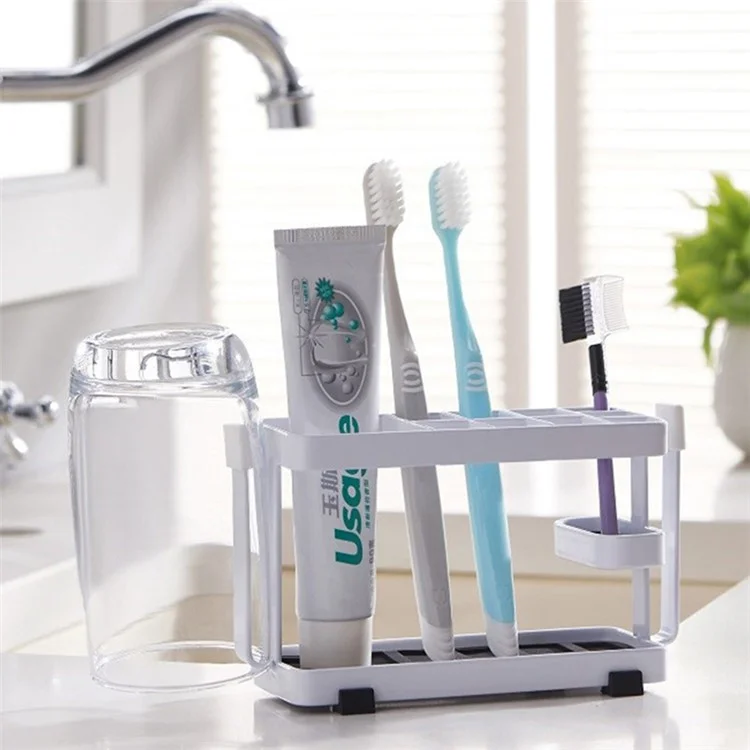 Toothbrush Holder Metal+Silicone Wall-Mounted Toothpaste Cup Hanger for Bathroom - White