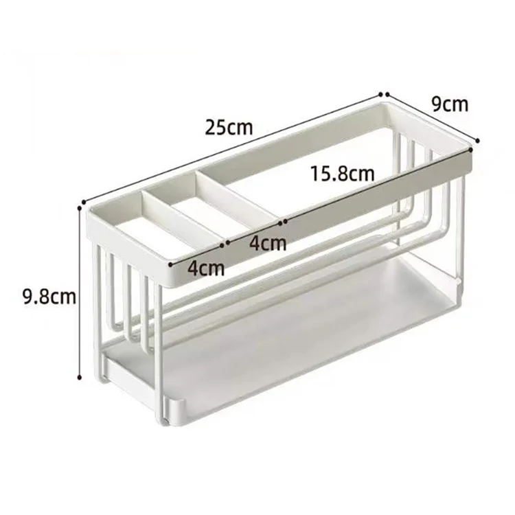 Organizador de Cozinha de Aço Carbono, Rack de Secagem, Bandeja - Branco