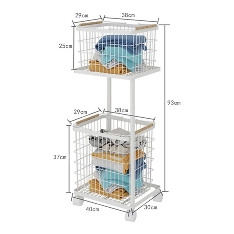 2 -stufige Lagerwagen Wäscherei Kleidung Basket Metallregal Mit Rädern - Weiß