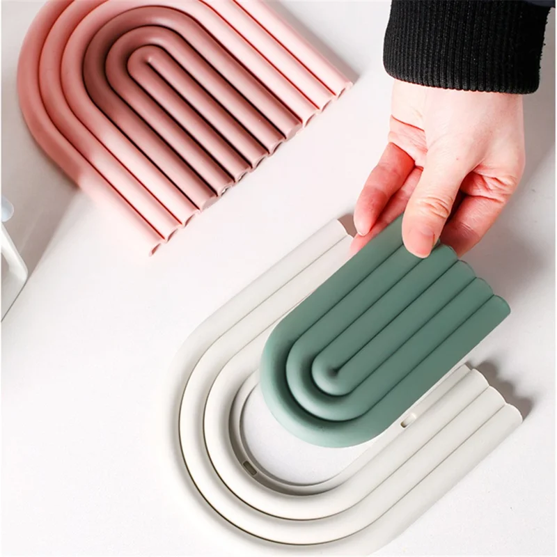 Rainbow Shape High Temperature Resistant Coaster Dining Table Mat Insulation Pad - Grey+Green