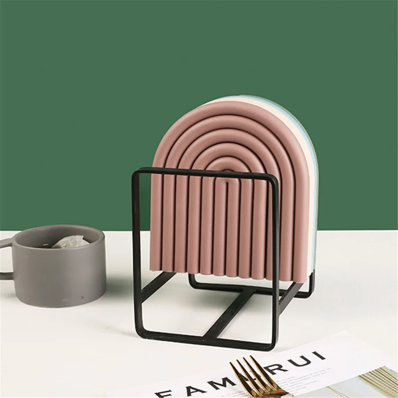 Rainbow Shape High Temperature Resistant Coaster Dining Table Mat Insulation Pad - Grey+Green