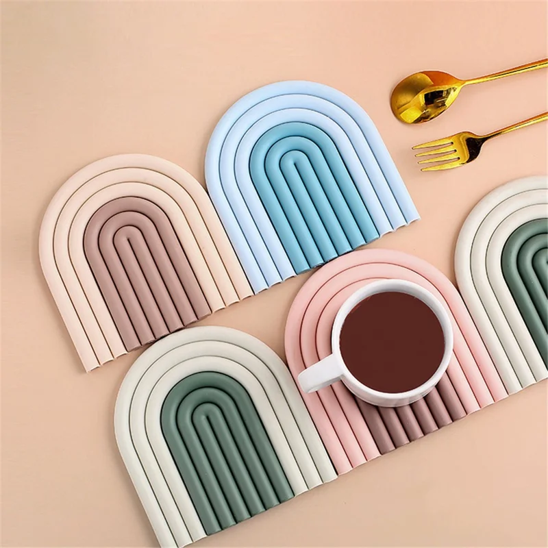 Rainbow Shape High Temperature Resistant Coaster Dining Table Mat Insulation Pad - Grey+Green