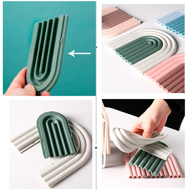 Rainbow Shape High Temperature Resistant Coaster Dining Table Mat Insulation Pad - Grey+Green