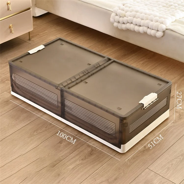 Household Underbed Sorting Box Plastic Storage Box with Wheels, Size L / Heightened Type - Transparent Grey