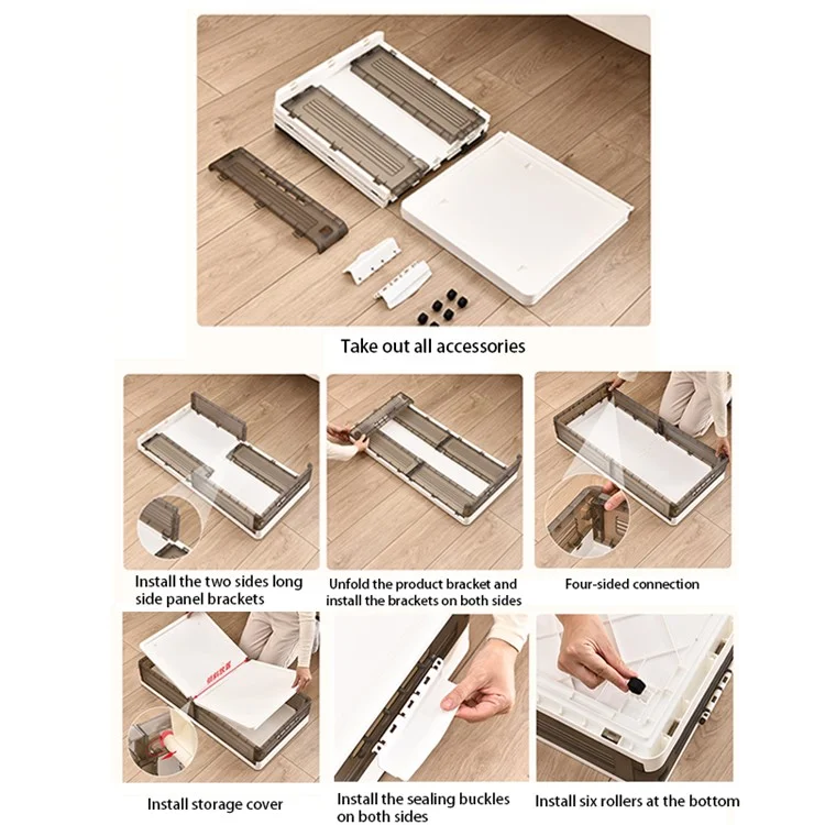Stackable Underbed Pulley Sorting Box Storage Box with Wheels, Size S / High Type - Cream Grey