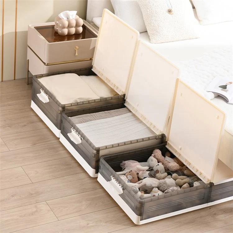 Stackable Underbed Pulley Sorting Box Storage Box with Wheels, Size S / High Type - Cream Grey