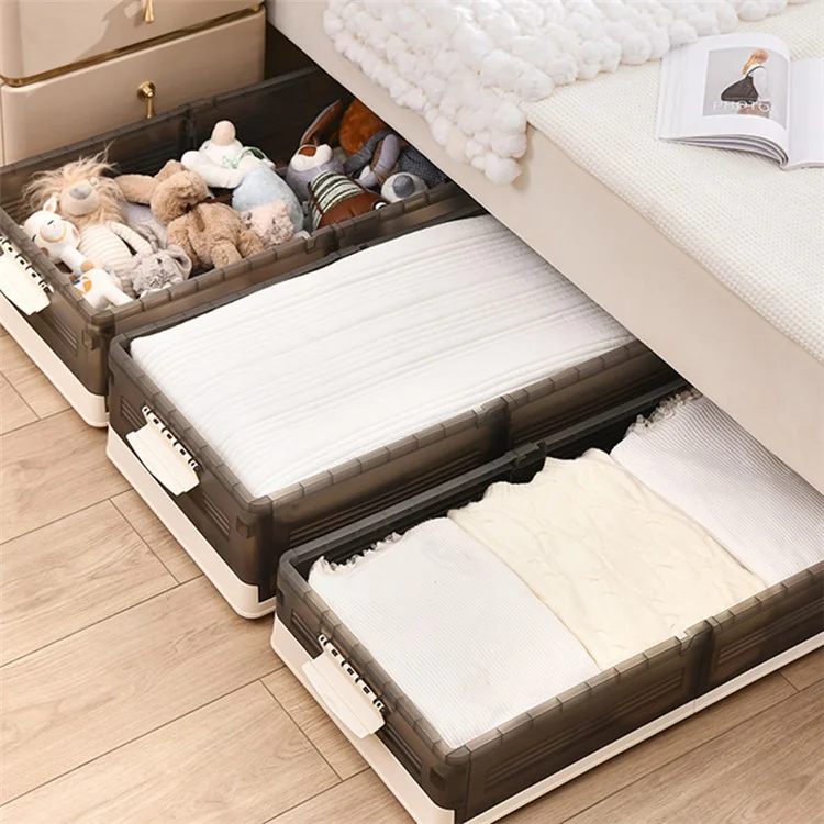 Stackable Underbed Pulley Sorting Box Storage Box with Wheels, Size S / High Type - Cream Grey
