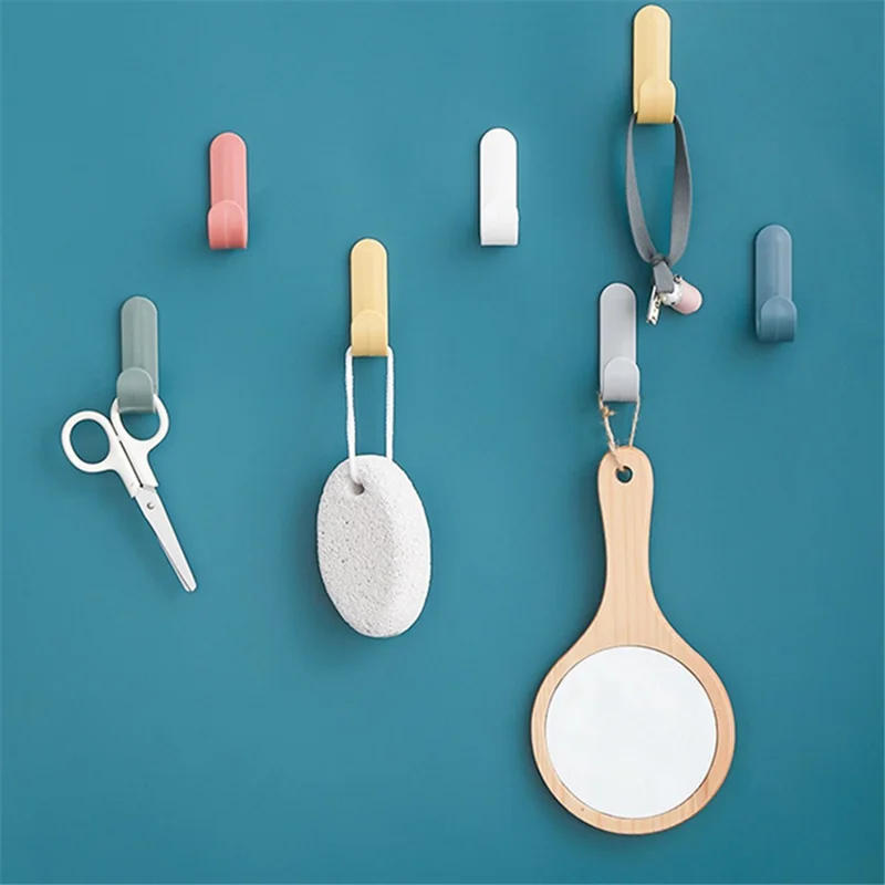 6PCS No Drilling ABS Hanger Self-Adhesive Hook for Towel Coat Umbrella Key - Red