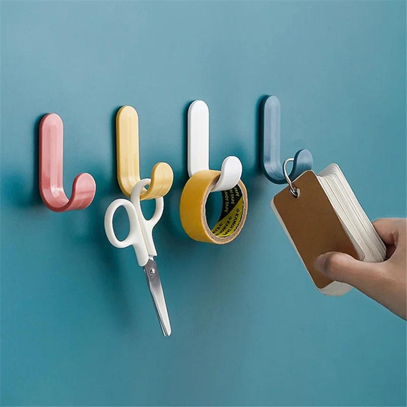 6PCS No Drilling ABS Hanger Self-Adhesive Hook for Towel Coat Umbrella Key - Red