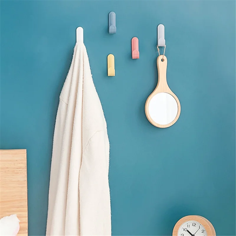 6PCS No Drilling ABS Hanger Self-Adhesive Hook for Towel Coat Umbrella Key - Red