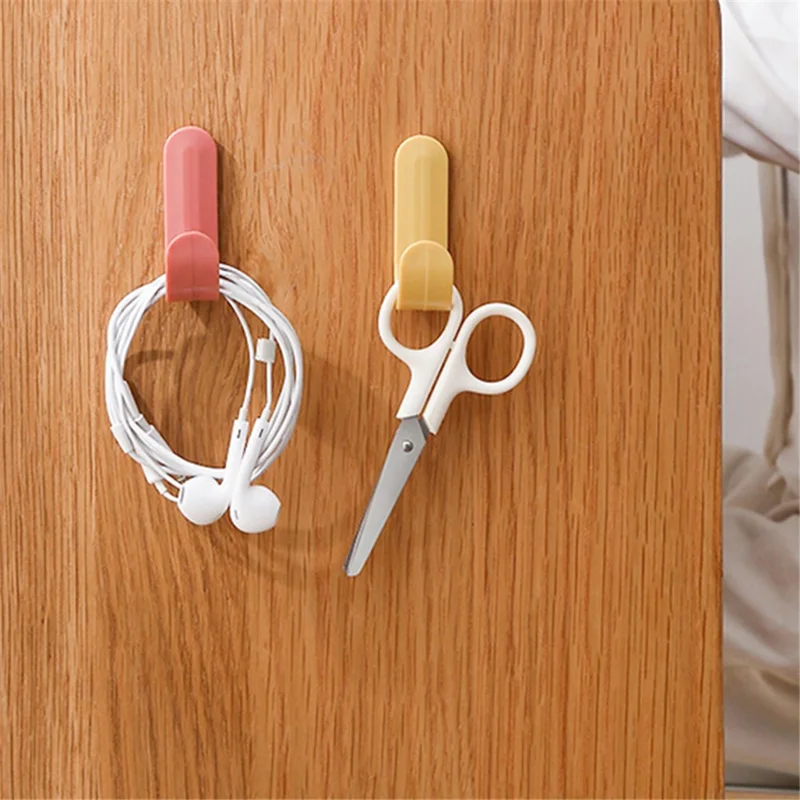 6PCS No Drilling ABS Hanger Self-Adhesive Hook for Towel Coat Umbrella Key - Red