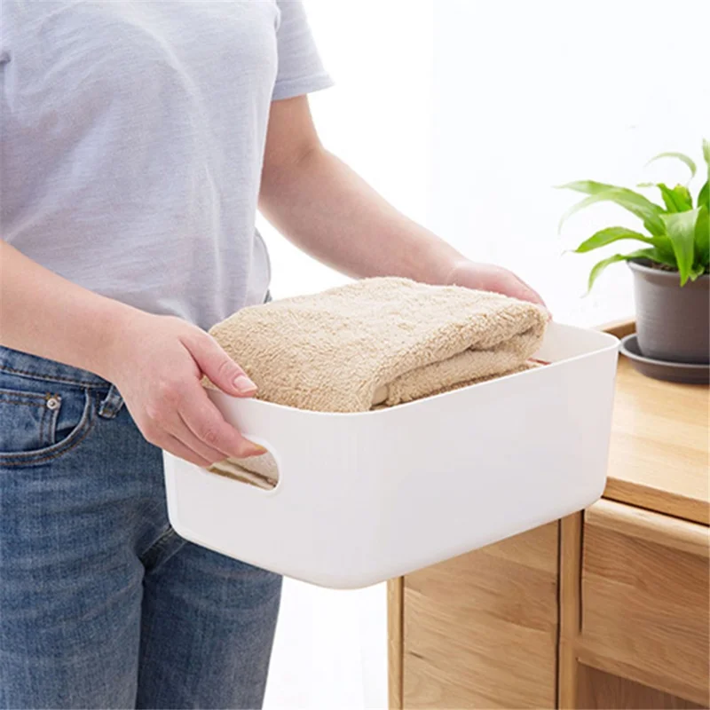 Home Storage Basket 30.5x20.2x12CM PP Organizer Box for Toys, Books - White