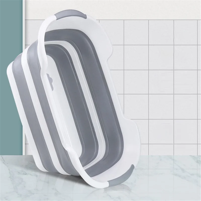 PP+TPR Collapsible Pet Bath Tub with Drain Hole Laundry Storage Basket - White+Grey