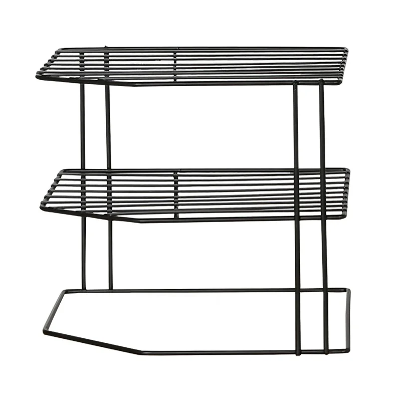 Étagère de coin en métal polyvalente à trois niveaux pour la cuisine et la salle de bain - Noir