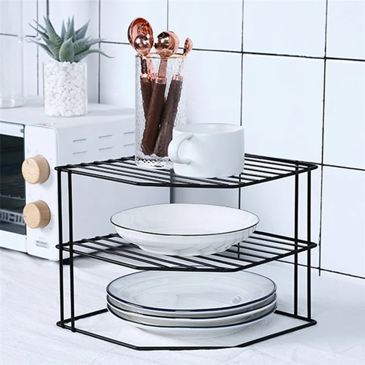 Étagère de coin en métal polyvalente à trois niveaux pour la cuisine et la salle de bain - Noir