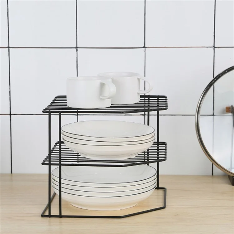 Étagère de coin en métal polyvalente à trois niveaux pour la cuisine et la salle de bain - Noir