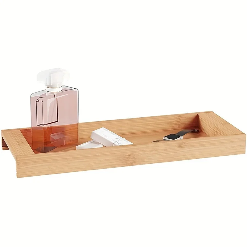 JJTZ Natural Bamboo Rectangular Tray Versatile Toilet Sink Tank Tray for Bathroom Counter Top