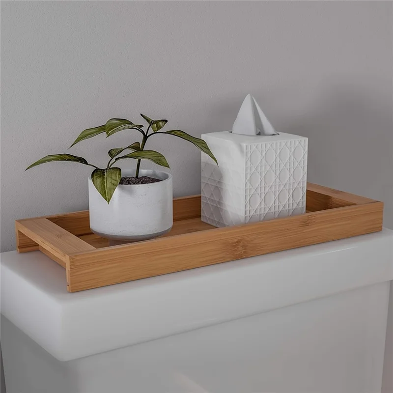 JJTZ Natural Bamboo Rectangular Tray Versatile Toilet Sink Tank Tray for Bathroom Counter Top