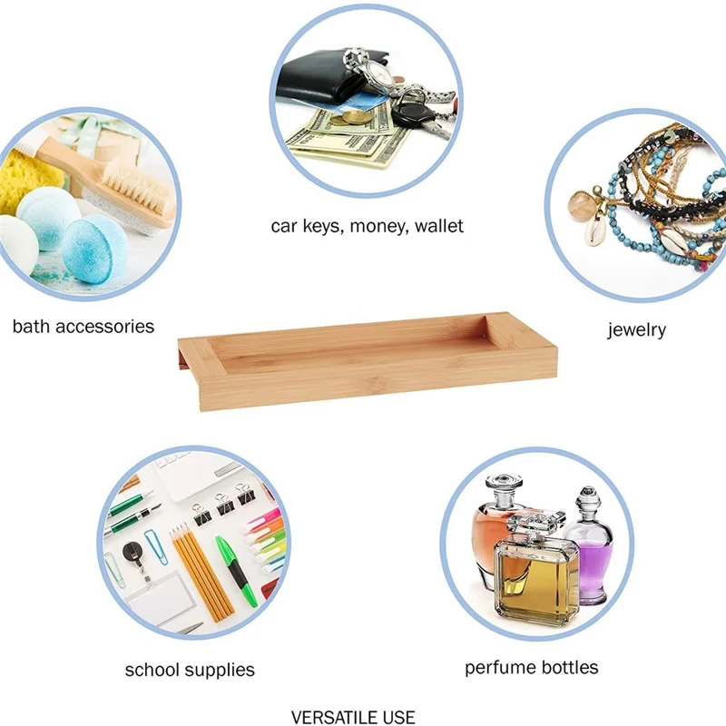 JJTZ Natural Bamboo Rectangular Tray Versatile Toilet Sink Tank Tray for Bathroom Counter Top