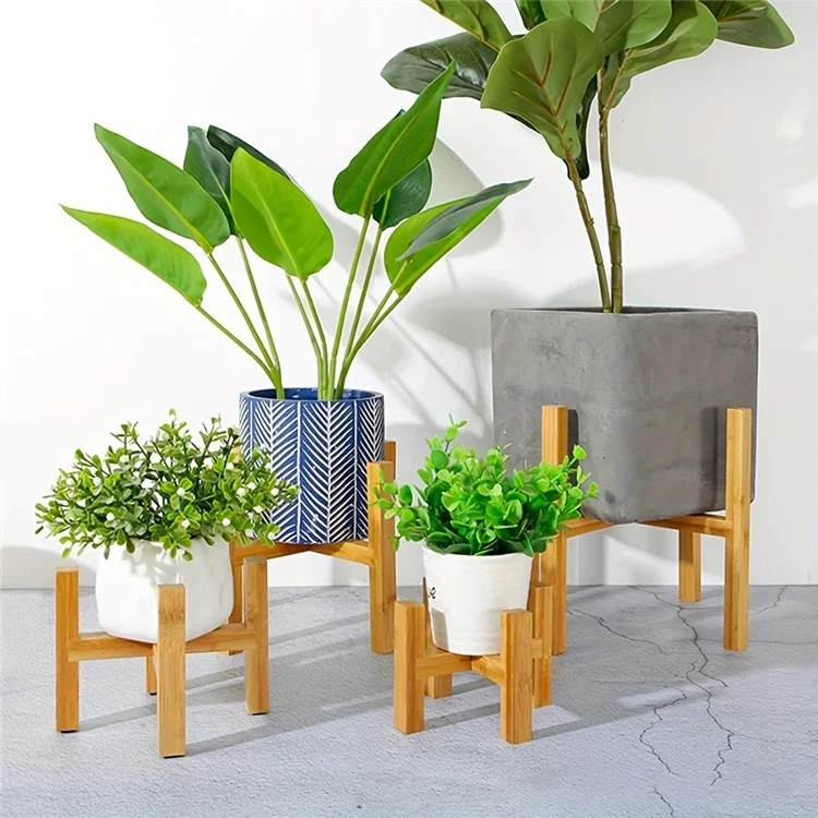 JJTZ Bamboo Planter Stand Rack Cross-shaped Storage Shelf Plant Pot Stand Flower Pot Holder, Size L