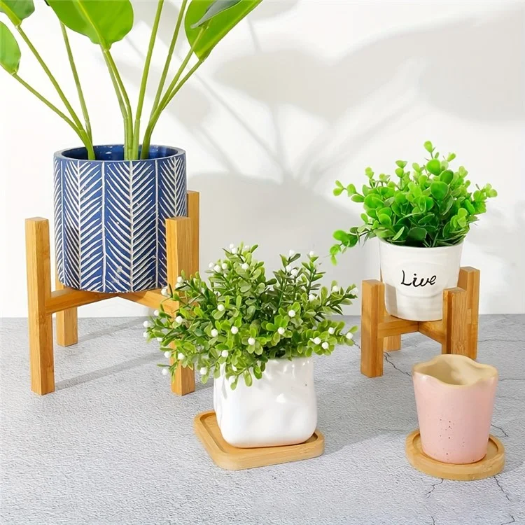 JJTZ Bamboo Planter Stand Rack Cross-shaped Storage Shelf Plant Pot Stand Flower Pot Holder, Size L