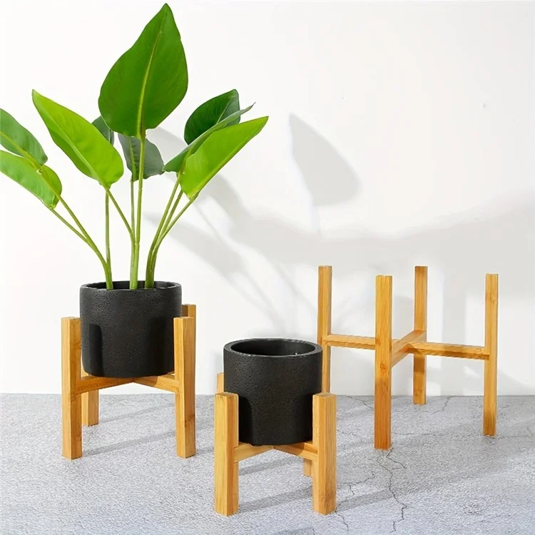 JJTZ Bamboo Planter Stand Rack Cross-shaped Storage Shelf Plant Pot Stand Flower Pot Holder, Size L