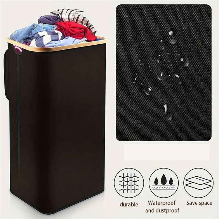 JJTZ 100L Large Foldable Laundry Basket with Lid Dirty Clothes Waterproof Oxford Hamper - Beige