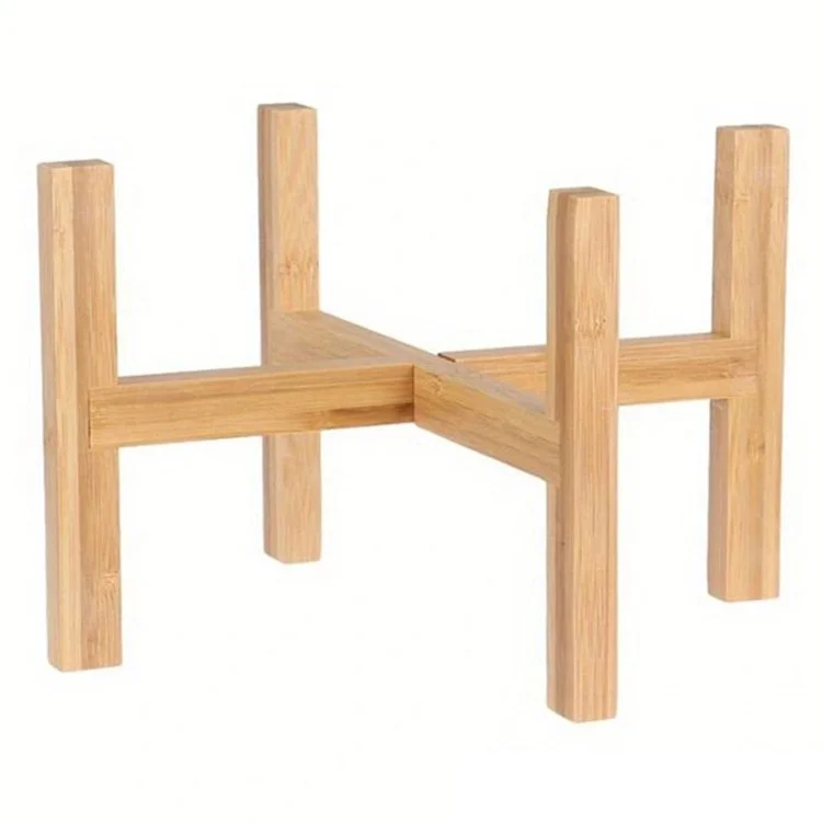 JJTZ Bamboo Tray Potted Plant Holder Flower Shelf Cross-shaped Storage Rack Holder, Size XL