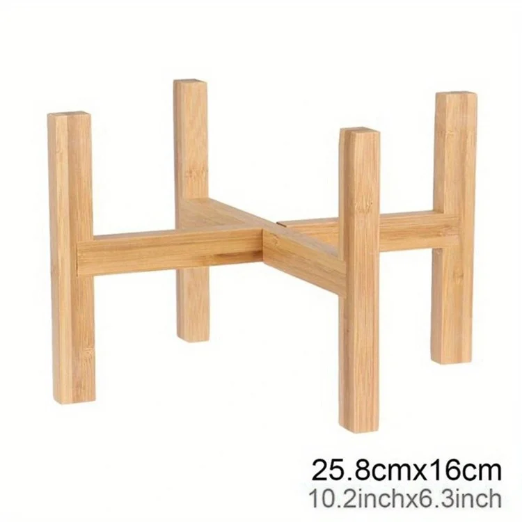 JJTZ Bamboo Tray Potted Plant Holder Flower Shelf Cross-shaped Storage Rack Holder, Size XL