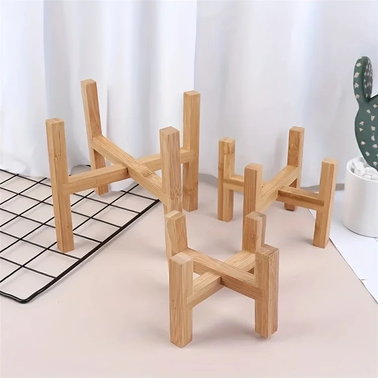 JJTZ Bamboo Tray Potted Plant Holder Flower Shelf Cross-shaped Storage Rack Holder, Size XL