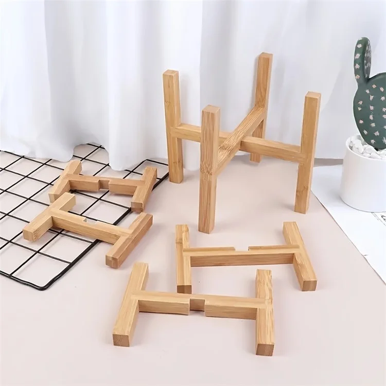 JJTZ Bamboo Tray Potted Plant Holder Flower Shelf Cross-shaped Storage Rack Holder, Size XL