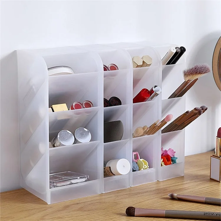 Four Grid Desktop Storage Case Tilt Insert Makeup Brush Pen Holder, Size L - Grey