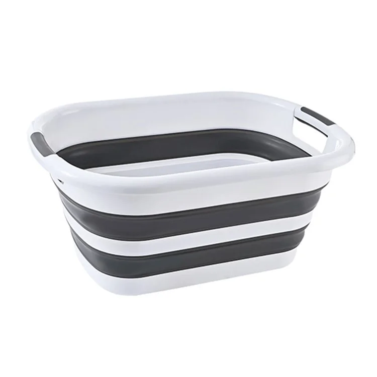 Portable Clothing Storage Container PP+TPR Space Saving Folding Laundry Basket, Size L - White+Grey