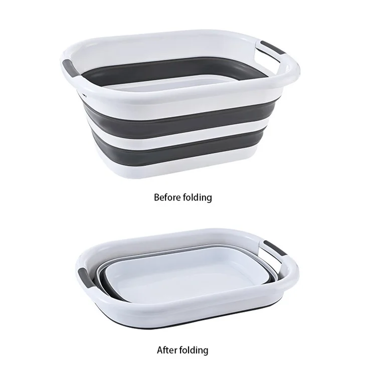 Portable Clothing Storage Container PP+TPR Space Saving Folding Laundry Basket, Size L - White+Grey