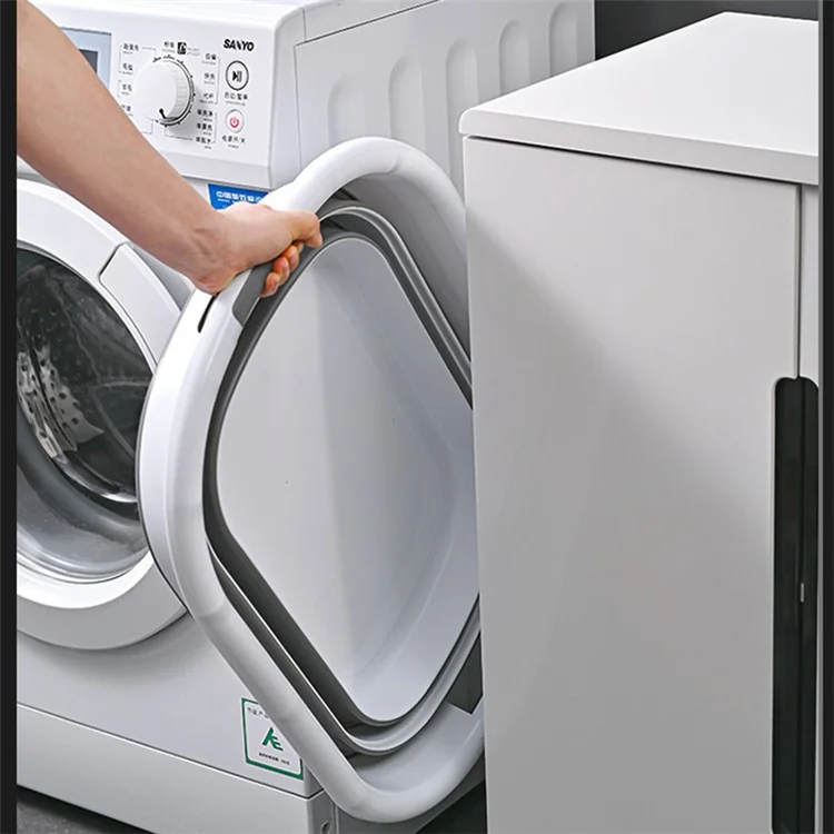 Portable Clothing Storage Container PP+TPR Space Saving Folding Laundry Basket, Size L - White+Grey