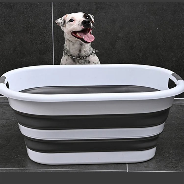 Portable Clothing Storage Container PP+TPR Space Saving Folding Laundry Basket, Size L - White+Grey