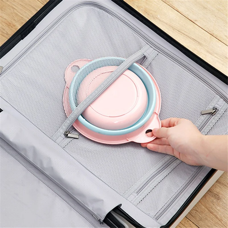 Collapsible Round Basin Space Saving Thicken PP+TPR Multipurpose Washbasin, Size L - Pink