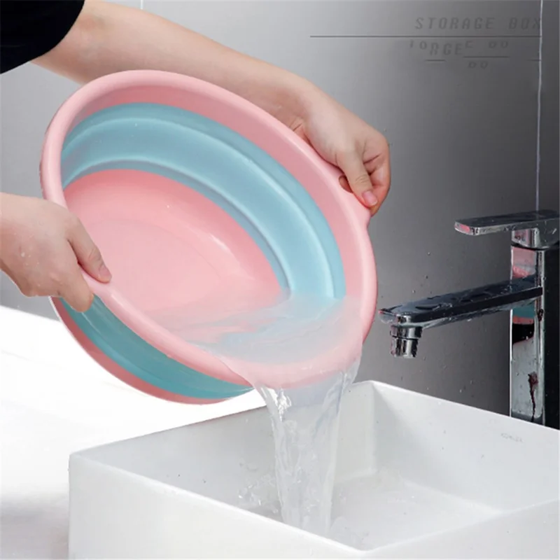 Collapsible Round Basin Space Saving Thicken PP+TPR Multipurpose Washbasin, Size L - Pink