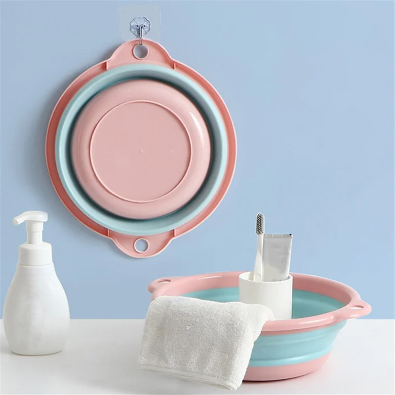 Thicken PP+TPR Collapsible Round Basin Space Saving Multipurpose Washbasin, Size S - Pink