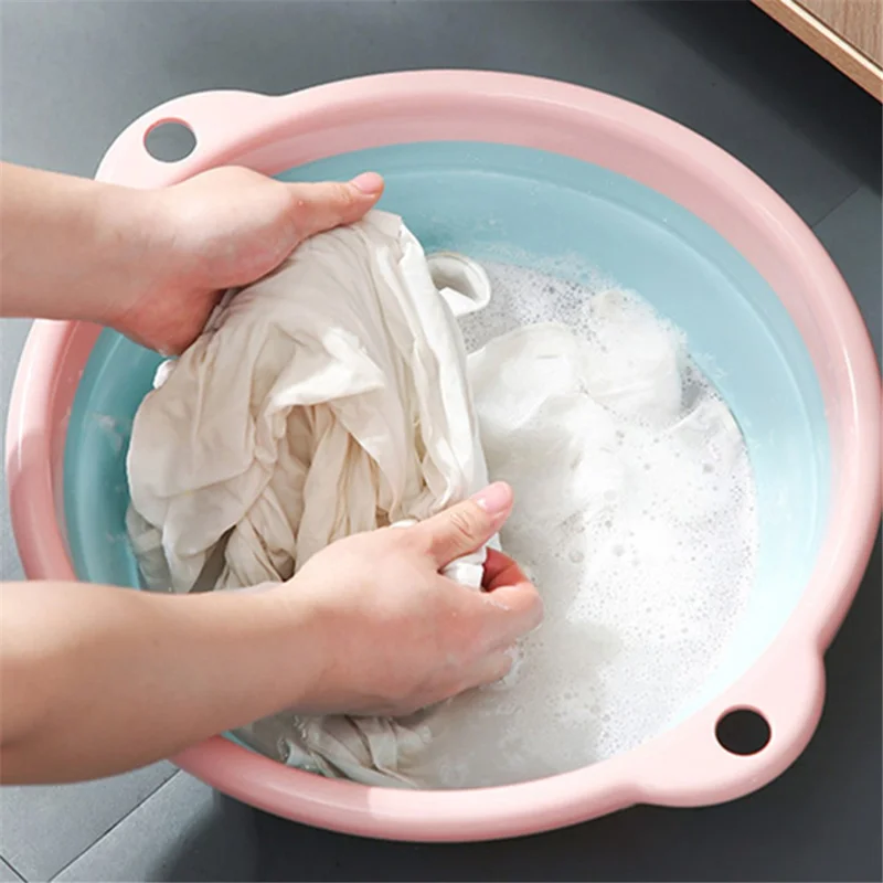 Thicken PP+TPR Collapsible Round Basin Space Saving Multipurpose Washbasin, Size S - Pink