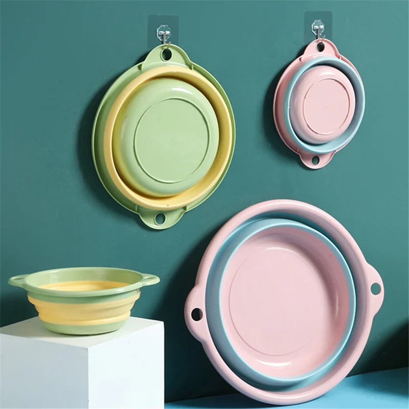 Thicken PP+TPR Collapsible Round Basin Space Saving Multipurpose Washbasin, Size S - Pink