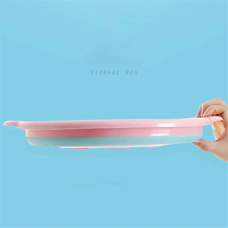 Thicken PP+TPR Collapsible Round Basin Space Saving Multipurpose Washbasin, Size S - Pink